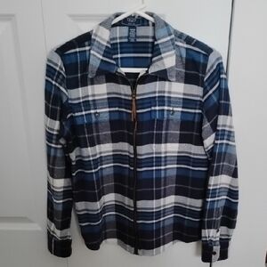Chaps Navy and White Plaid Zip Down Shirt